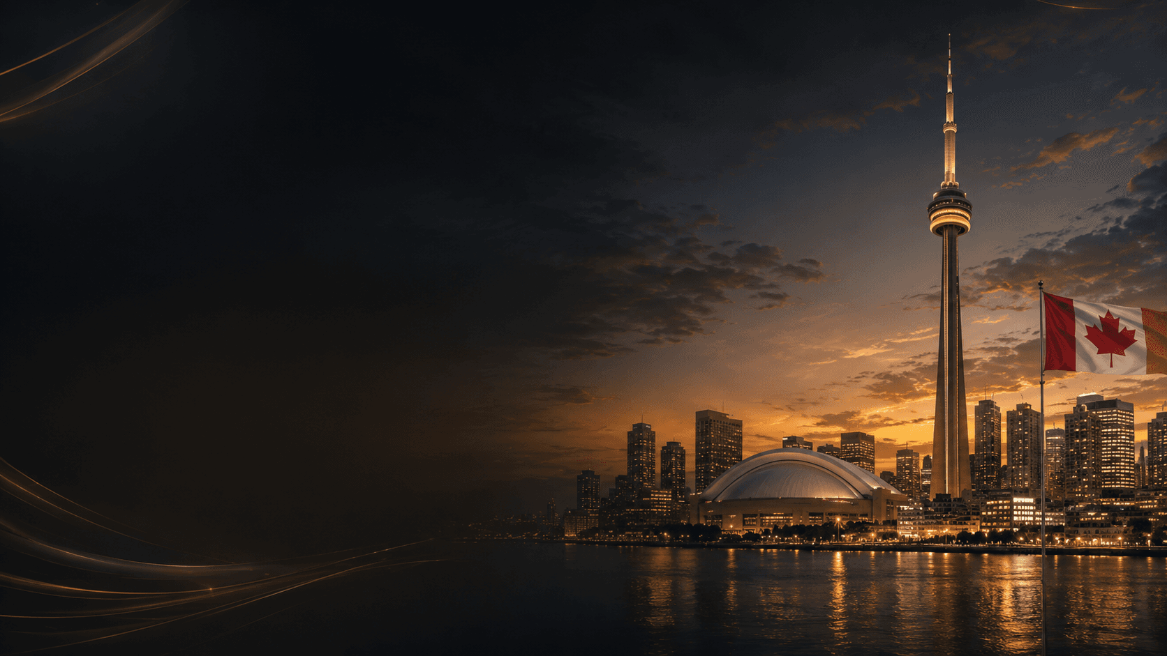 Toronto skyline with a Canadian flag