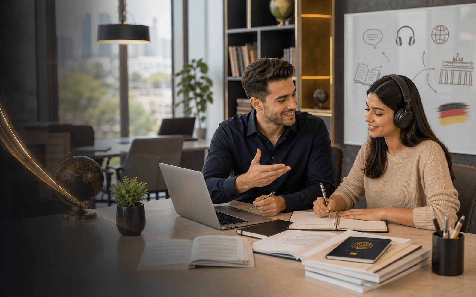 Language tutor coaching a student for international exams