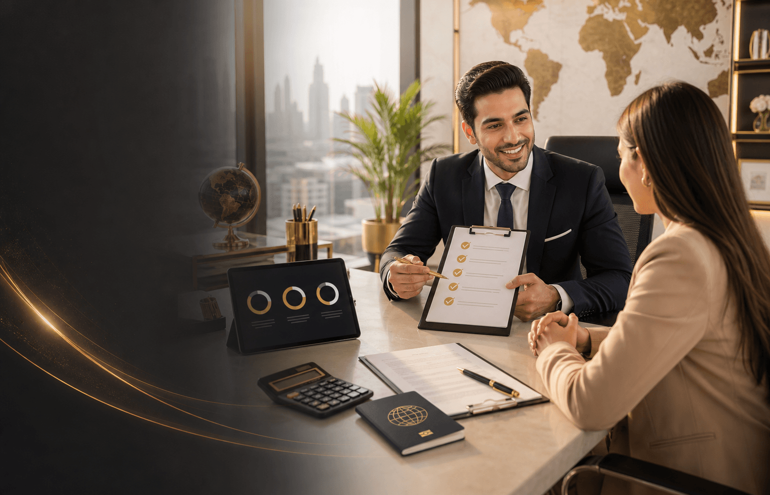 Consultant reviewing an eligibility checklist with a client
